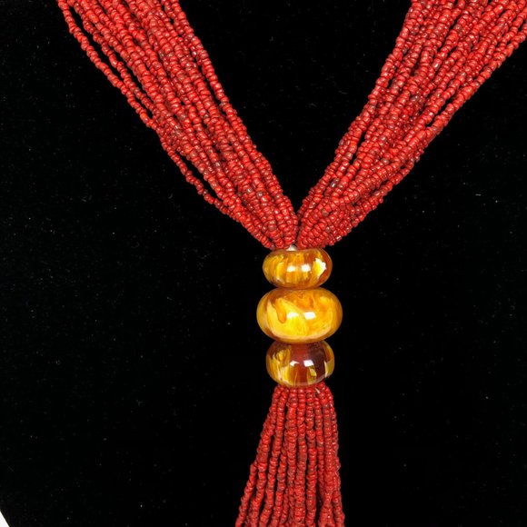Orange Seed Bead Multi Strand Necklace - Picture 2 of 5